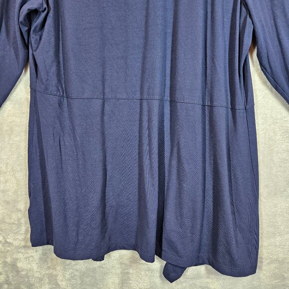 Susan Graver Womens Liquid Knit Open Front Duster Cardigan Large Size Navy - Picture 6 of 10